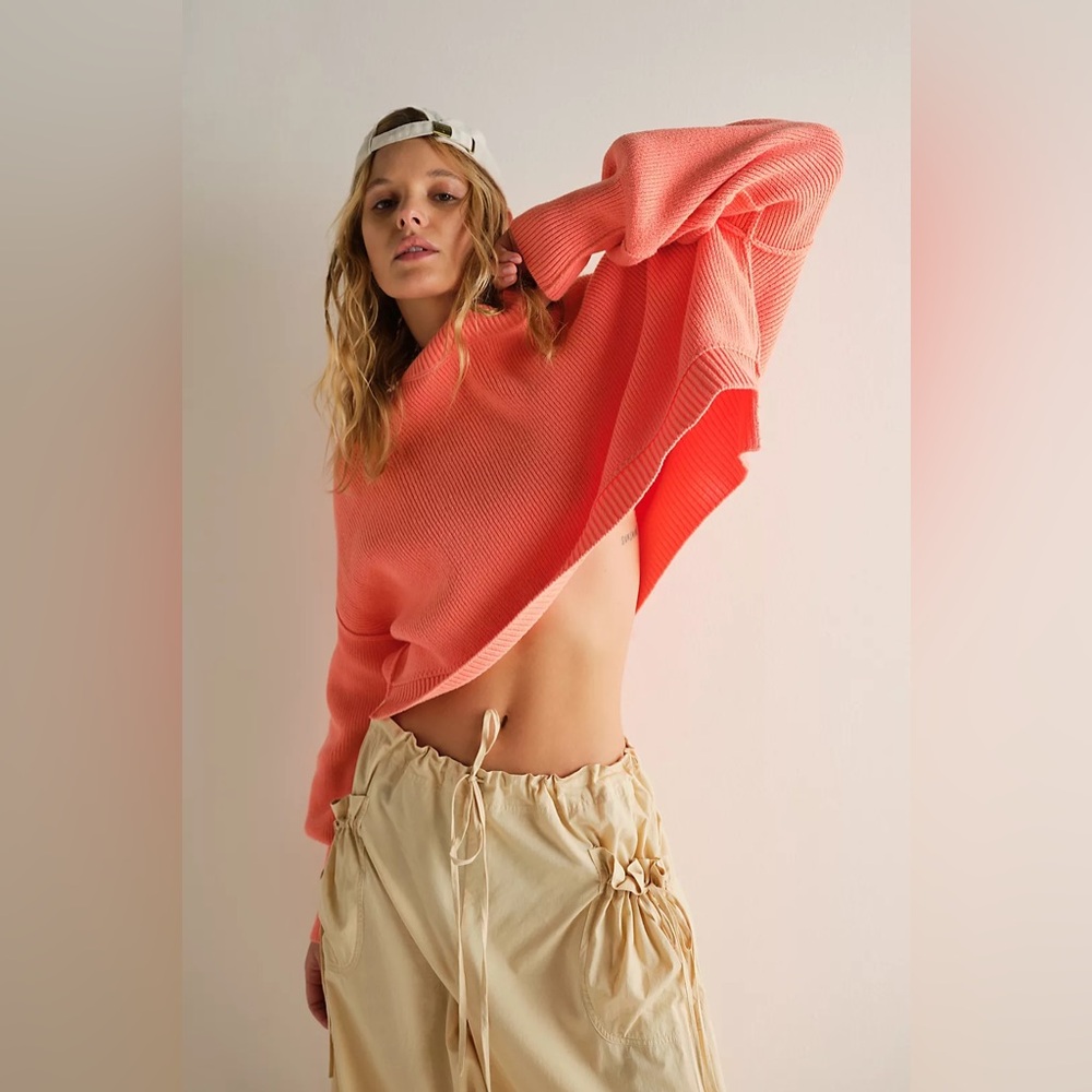 Free People Easy Street Crop Pullover Coral XS